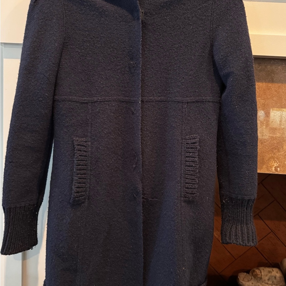Classic Navy Knit Trench Coat - Longline Women's Coat